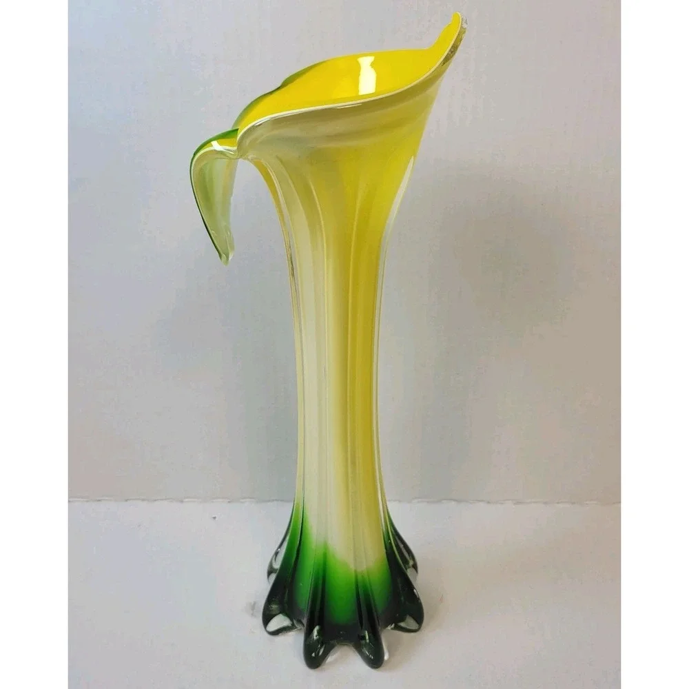 Vintage Pier 1 Jack-in-the-Pulpit Calla Lily Vase Hand Blown Art Glass MCM